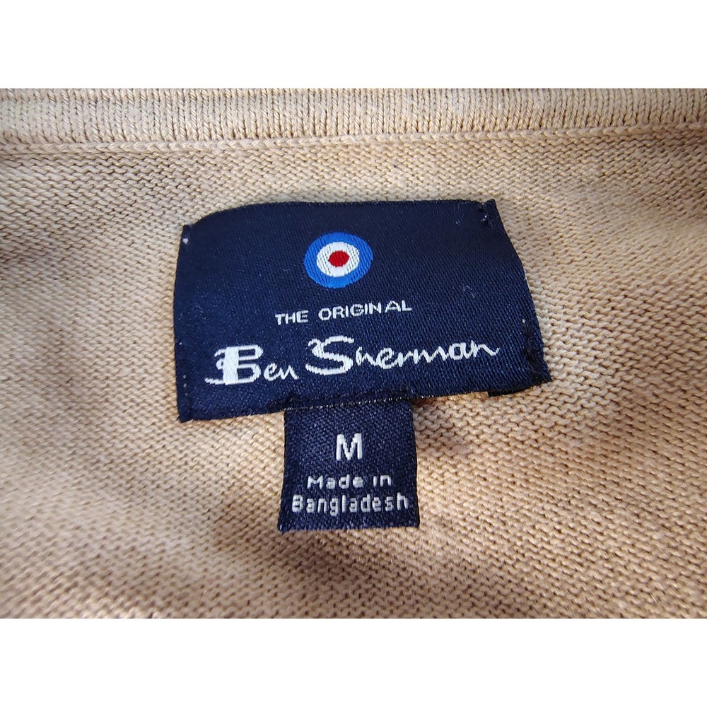 Ben Sherman Mens Tan Ribbed Knit Short Sleeve Polo Shirt V-Neck Size M Striped - Picture 4 of 9